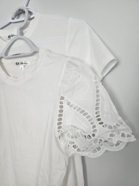 Reitmans 2 White 100% Cotton Tee with Eyelets And Puff Sleeves